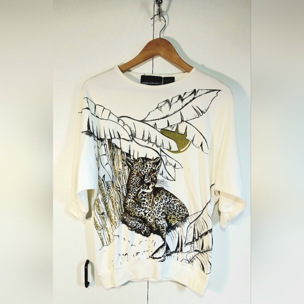 Vintage Impromptu 80s Leopard Jungle Graphic Sweatshirt Top - Size 34